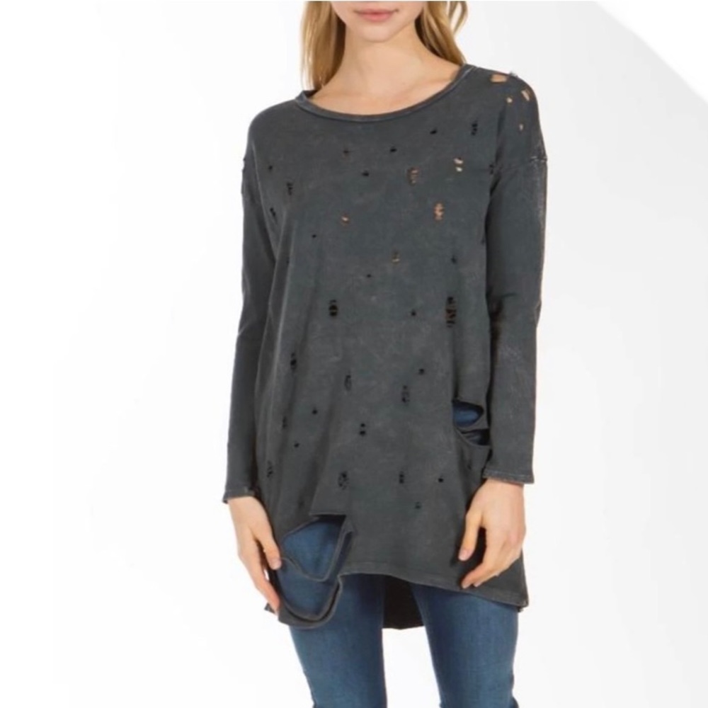 PPLA Jagger Gray Distressed Long Sleeve Tunic